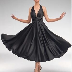 Black 100% Silk Halter Dress Size 2